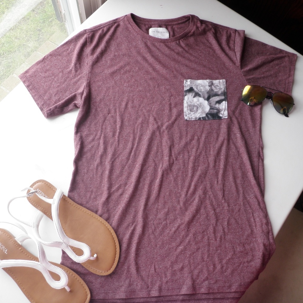 Purple Tee with Floral Pocket